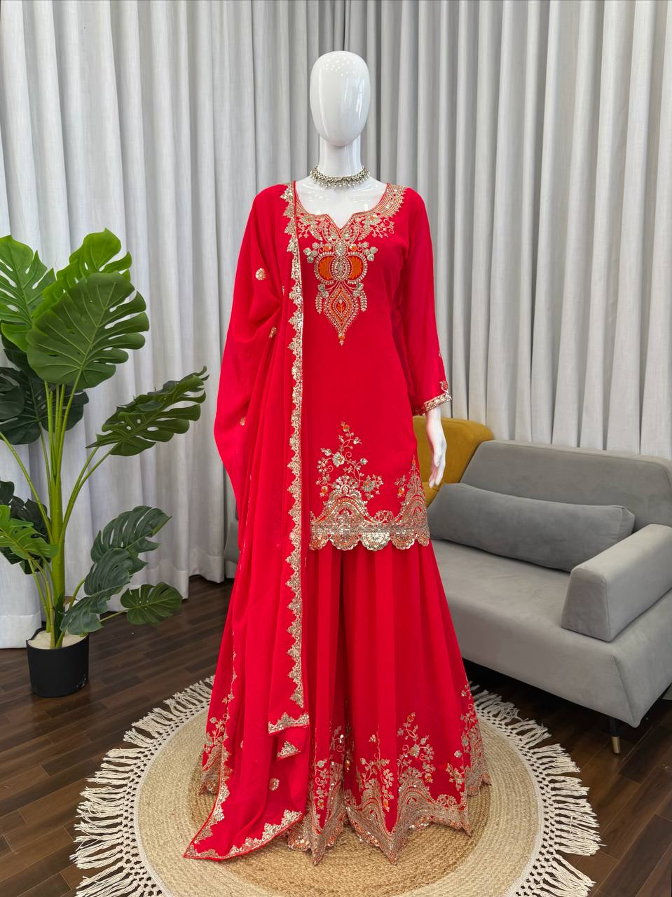 Heavy Embroidered Kurti Sharara Set with Dupatta – 4 Stunning Colors