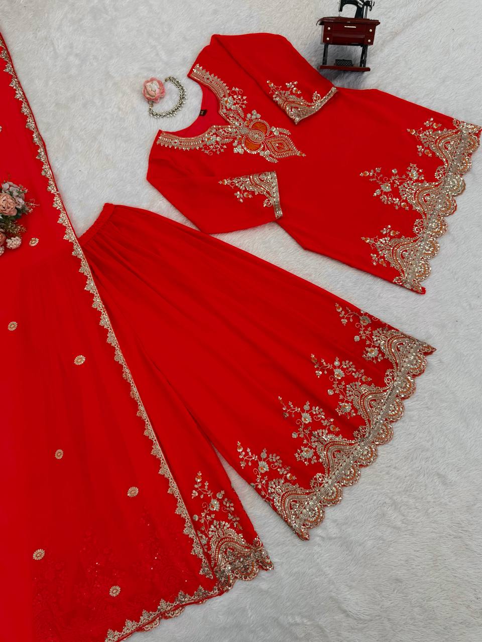 Heavy Embroidered Kurti Sharara Set with Dupatta – 4 Stunning Colors