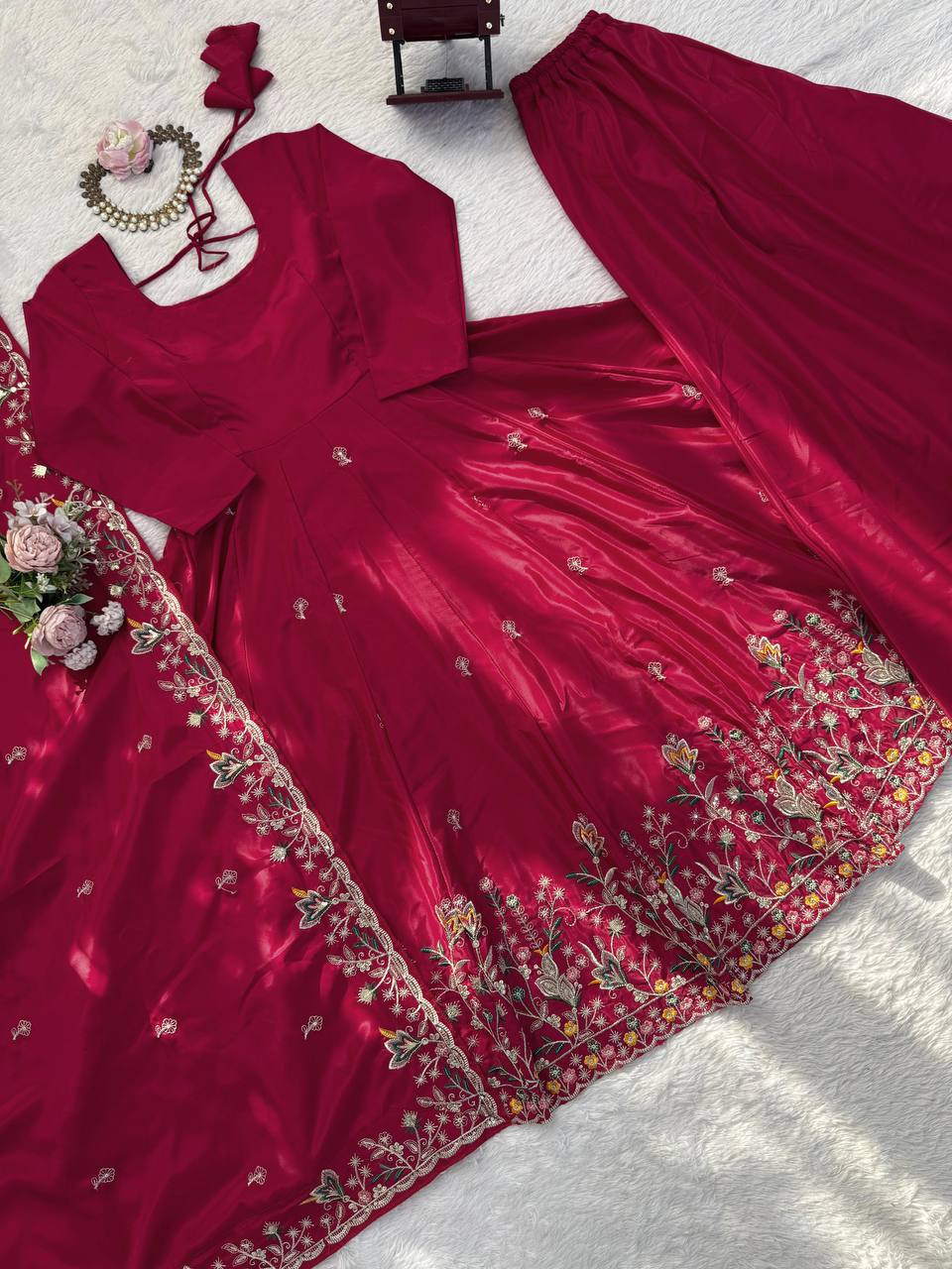 Elegant Embroidered Festival Anarkali Suit Set – 2 Color Options