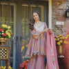 Dusty Rose Mirror Work Sharara Suit with Scalloped Dupatta