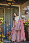 Dusty Rose Mirror Work Sharara Suit with Scalloped Dupatta