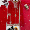 Embroidered Kurti Sharara Set with Dupatta – Red & Rani Pink