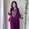 Wine Purple Embroidered Kurta Pant Dupatta Set – Festive Wear