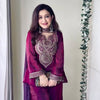 Wine Purple Embroidered Kurta Pant Dupatta Set – Festive Wear