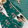 Bottle Green Floral Printed Sharara Set with Dupatta – Festive & Party Wear