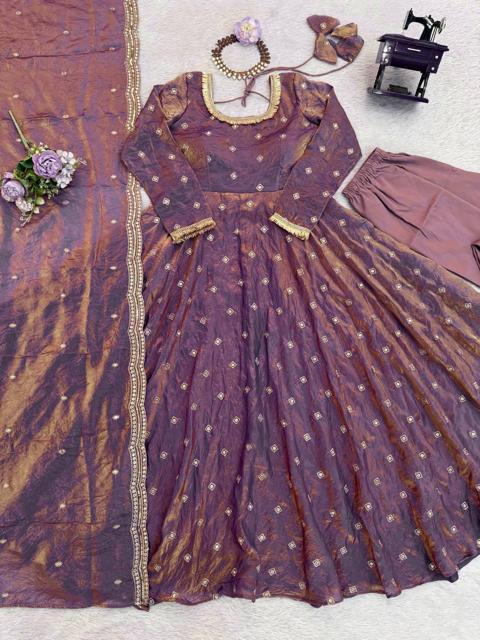 Designer Embellished Anarkali Suit Set with Dupatta – Elegant Festive Wear