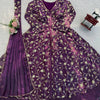 Royal Purple Floral Embroidered Jacket Style Anarkali Set with Dupatta