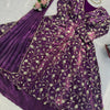 Royal Purple Floral Embroidered Jacket Style Anarkali Set with Dupatta