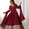 Maroon Anarkali Suit Set with Heavy Embroidered Dupatta & Matching Bottom