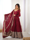 Maroon Anarkali Suit Set with Heavy Embroidered Dupatta & Matching Bottom