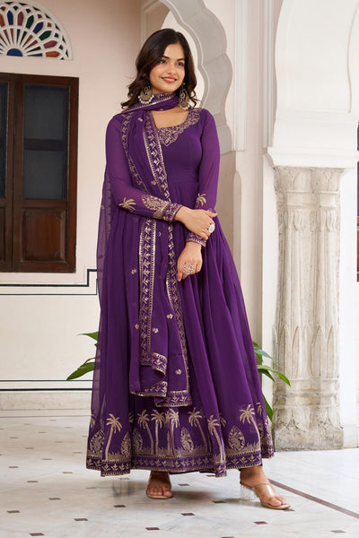Purple & Wine Anarkali Suit Set with Embroidered Dupatta (2 Colors Available)