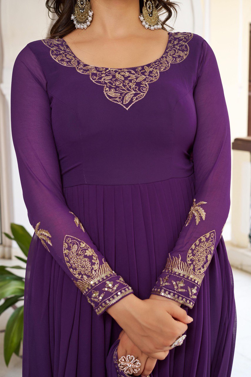 Purple & Wine Anarkali Suit Set with Embroidered Dupatta (2 Colors Available)