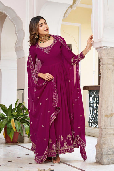 Purple & Wine Anarkali Suit Set with Embroidered Dupatta (2 Colors Available)