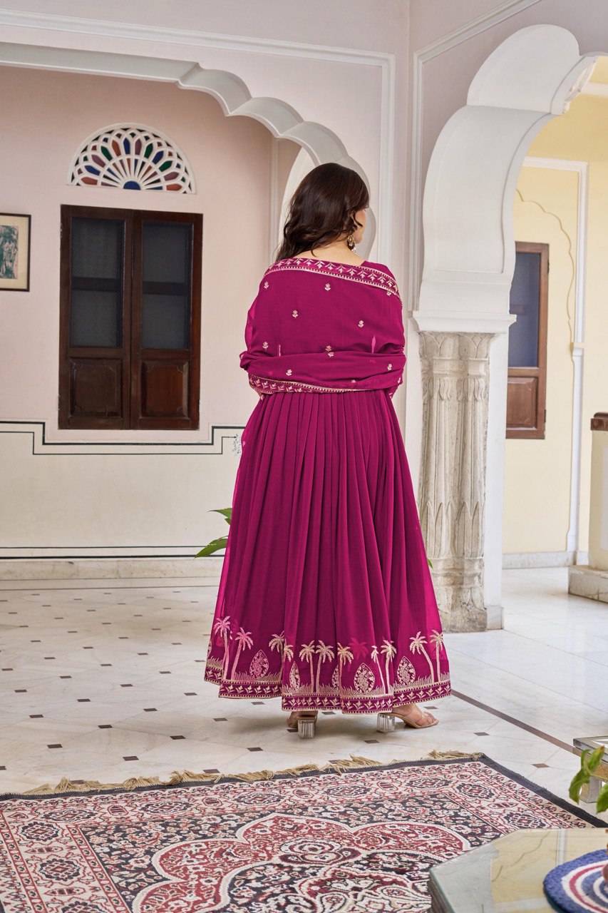 Purple & Wine Anarkali Suit Set with Embroidered Dupatta (2 Colors Available)