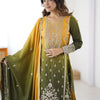 Embroidered Straight Kurta Suit Set with Dupatta – Olive Yellow & Teal Blue (2 Colors)