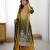 Embroidered Straight Kurta Suit Set with Dupatta – Olive Yellow & Teal Blue (2 Colors)