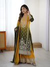 Embroidered Straight Kurta Suit Set with Dupatta – Olive Yellow & Teal Blue (2 Colors)