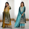 Embroidered Straight Kurta Suit Set with Dupatta – Olive Yellow & Teal Blue (2 Colors)