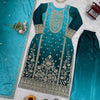 Embroidered Straight Kurta Suit Set with Dupatta – Olive Yellow & Teal Blue (2 Colors)