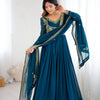 Embroidered Anarkali Suit Set with Dupatta & Bottom – Teal Blue & Wine (2 Colors)
