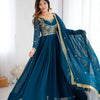 Embroidered Anarkali Suit Set with Dupatta & Bottom – Teal Blue & Wine (2 Colors)