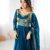 Embroidered Anarkali Suit Set with Dupatta & Bottom – Teal Blue & Wine (2 Colors)