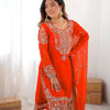 Designer Heavy Embroidered Kurta Sharara Suit Set with Dupatta | 10 Color Options