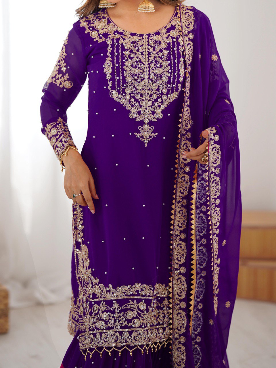 Designer Heavy Embroidered Kurta Sharara Suit Set with Dupatta | 10 Color Options