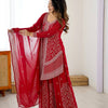Red Heavy Embroidered Kurta Sharara Suit Set with Dupatta