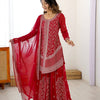 Red Heavy Embroidered Kurta Sharara Suit Set with Dupatta