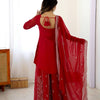 Red Heavy Embroidered Kurta Sharara Suit Set with Dupatta