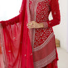 Red Heavy Embroidered Kurta Sharara Suit Set with Dupatta