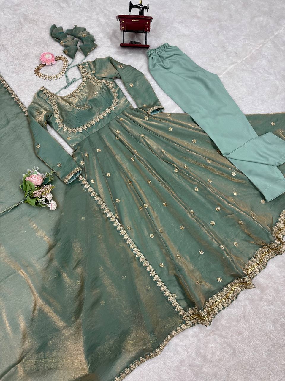 Embroidered Anarkali Suit Set with Dupatta & Bottom – 5 Color Options