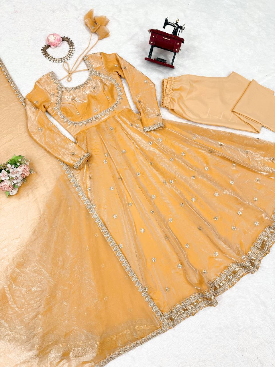 Embroidered Anarkali Suit Set with Dupatta & Bottom – 5 Color Options