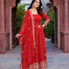 Elegant Georgette Anarkali Suit Set with Heavy Gota Lace Border & Dupatta – 4 Colors