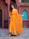 Elegant Georgette Anarkali Suit Set with Heavy Gota Lace Border & Dupatta – 4 Colors