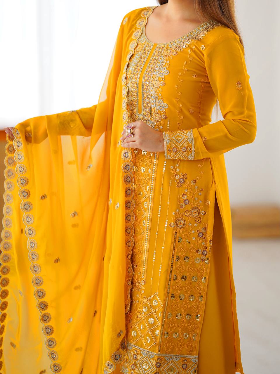 Premium Embroidered Kurti Set with Dupatta & Pant | Festive Wear | 2 Color Options
