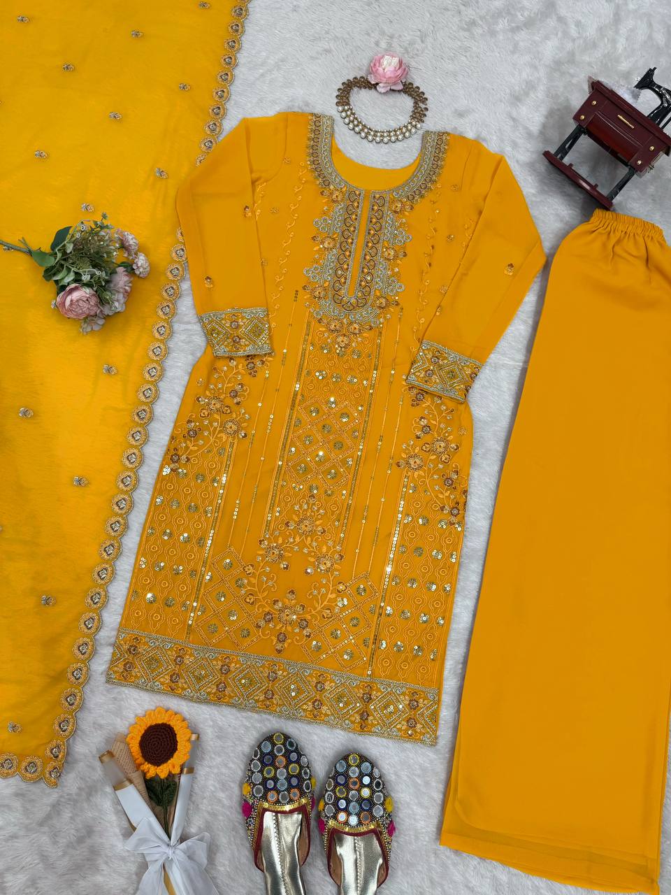 Premium Embroidered Kurti Set with Dupatta & Pant | Festive Wear | 2 Color Options