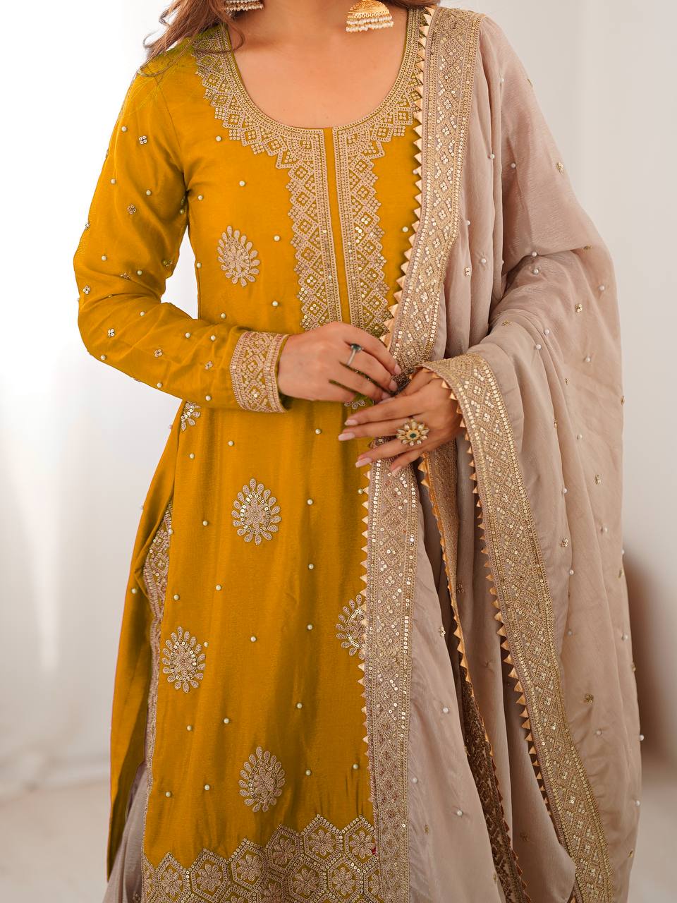 Elegant Embroidered Kurta Sharara Set with Dupatta – Festive Wear (4 Colors)