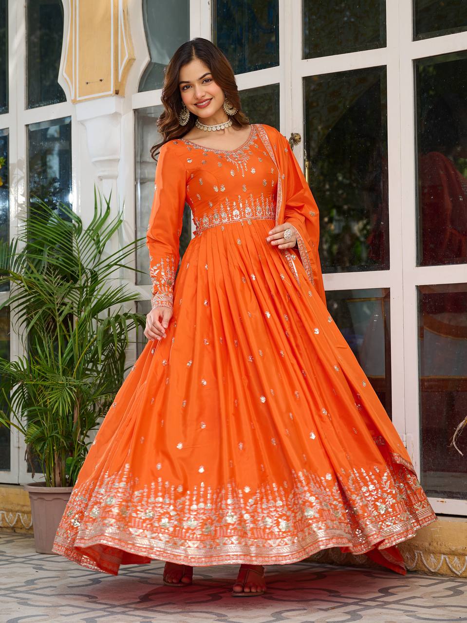 Elegant Embroidered Anarkali Suit Set with Dupatta – Festive Wear (3 Colors)