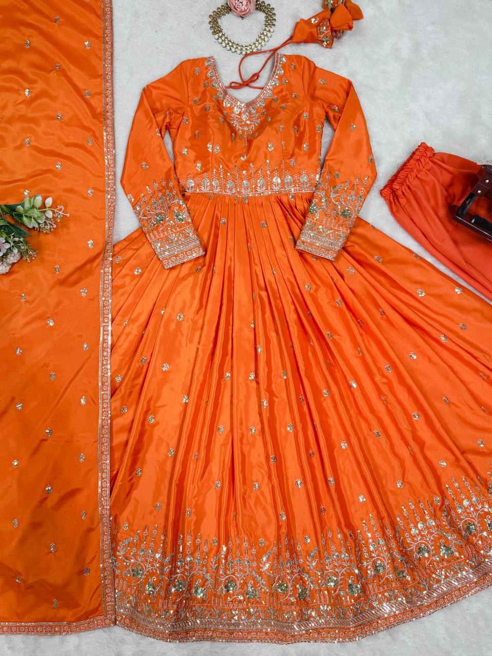 Elegant Embroidered Anarkali Suit Set with Dupatta – Festive Wear (3 Colors)