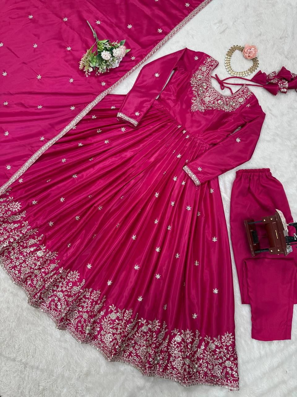 Designer Heavy Embroidered Anarkali Suit Set with Dupatta – 2 Color Options