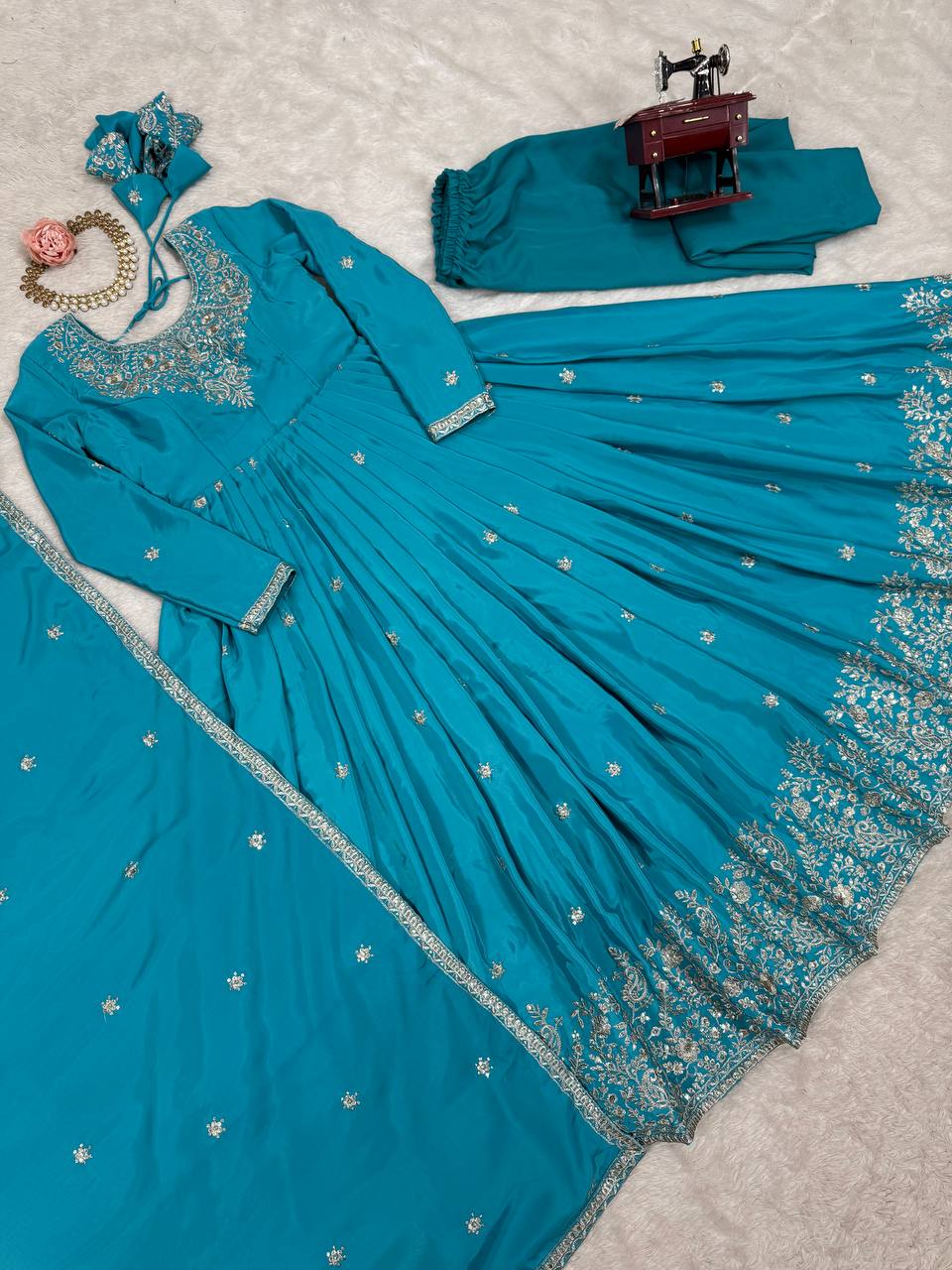 Designer Heavy Embroidered Anarkali Suit Set with Dupatta – 2 Color Options