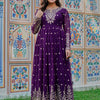 Royal Purple Heavy Embroidered Anarkali Suit Set with Printed Dupatta