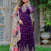 Royal Purple Heavy Embroidered Anarkali Suit Set with Printed Dupatta