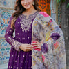 Royal Purple Heavy Embroidered Anarkali Suit Set with Printed Dupatta