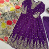 Royal Purple Heavy Embroidered Anarkali Suit Set with Printed Dupatta