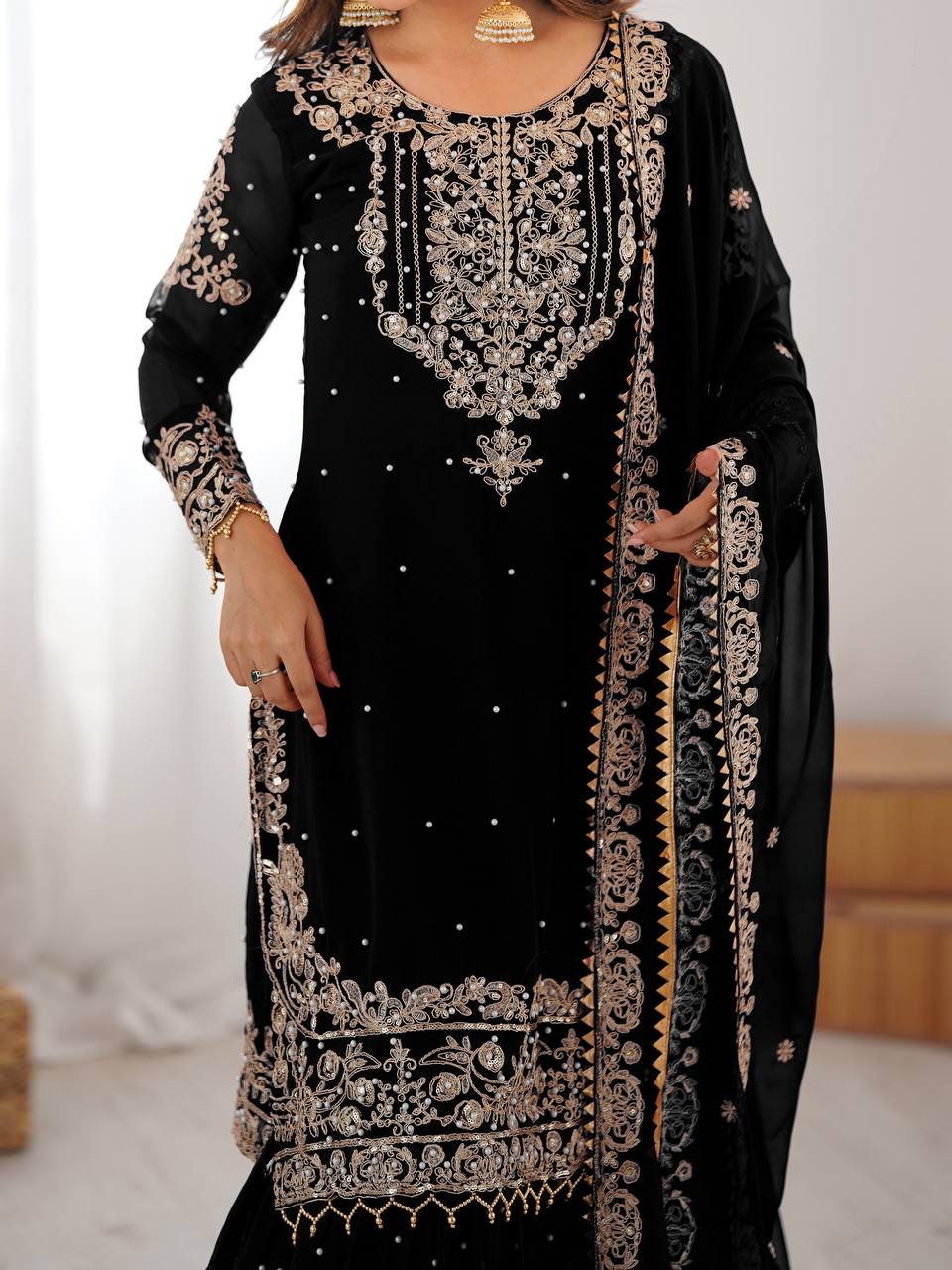 Designer Heavy Embroidered Kurta Sharara Suit Set with Dupatta | 10 Color Options