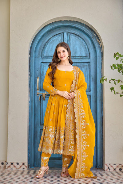 Luxury Embroidered Anarkali Suit Set with Heavy Border Dupatta (3 Color Options)