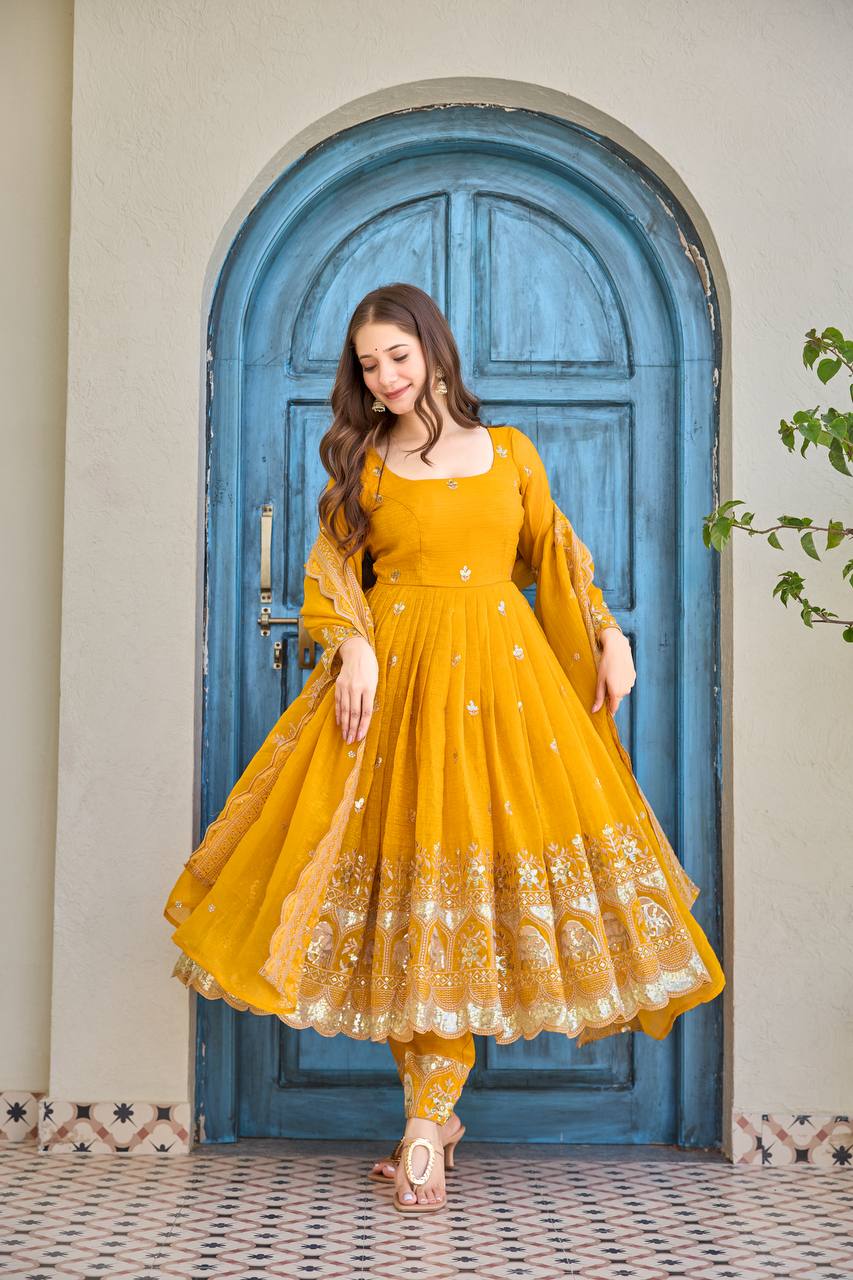 Luxury Embroidered Anarkali Suit Set with Heavy Border Dupatta (3 Color Options)